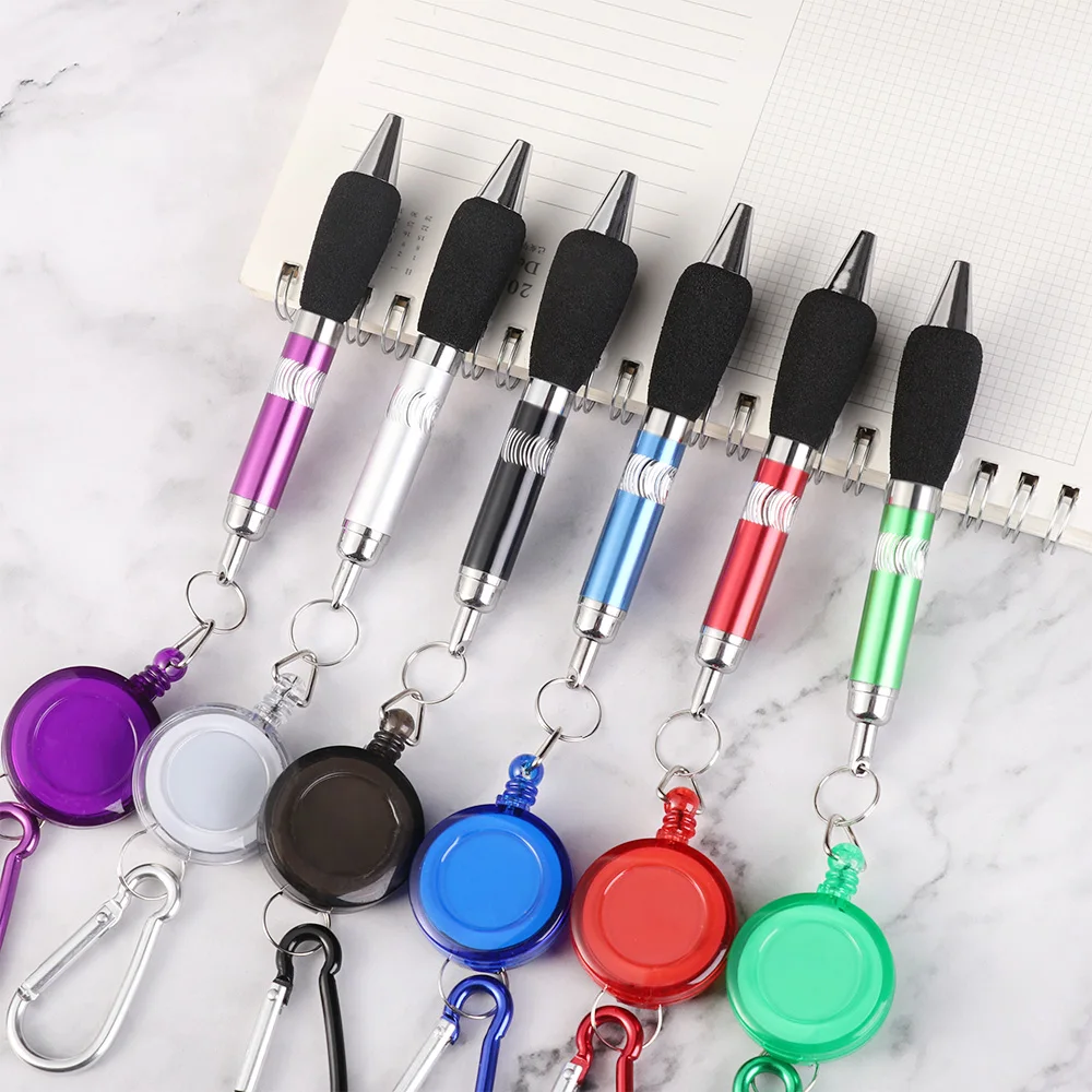 1pc Retractable Badge Reel Ballpoint Pen Belt Clip Key chain with Carabiner ring Cute Lanyard School Office Supplies Gif | Канцтовары