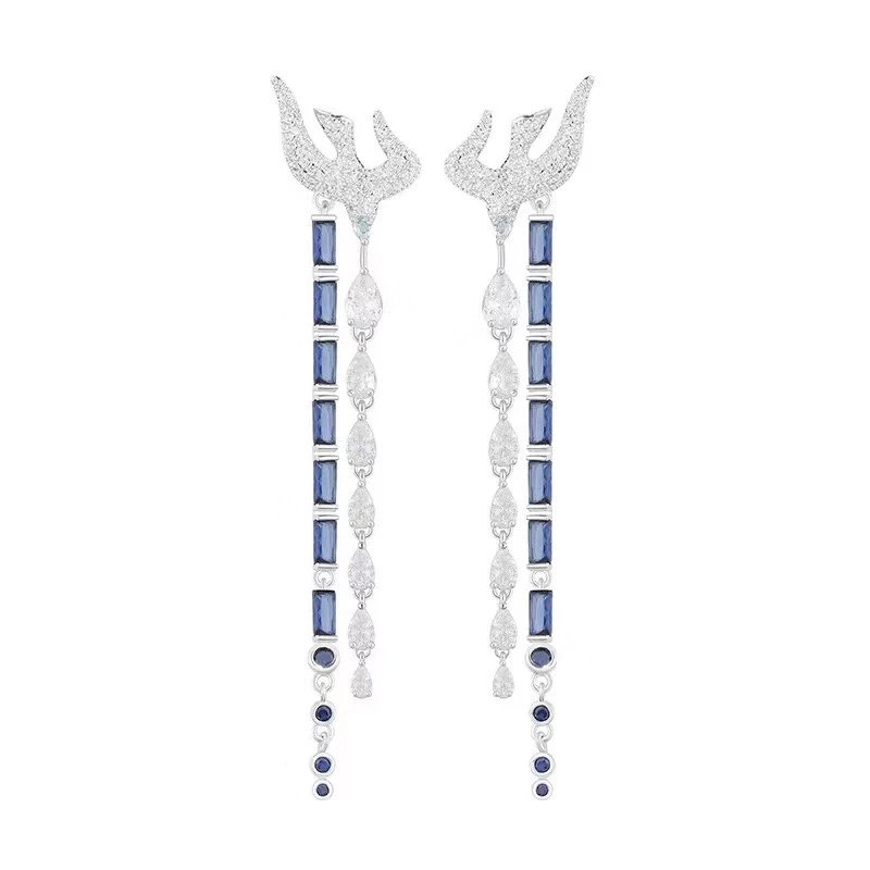 Привлекательное голубое платье квадратный Циркон Ласточка кисточкой Длинные