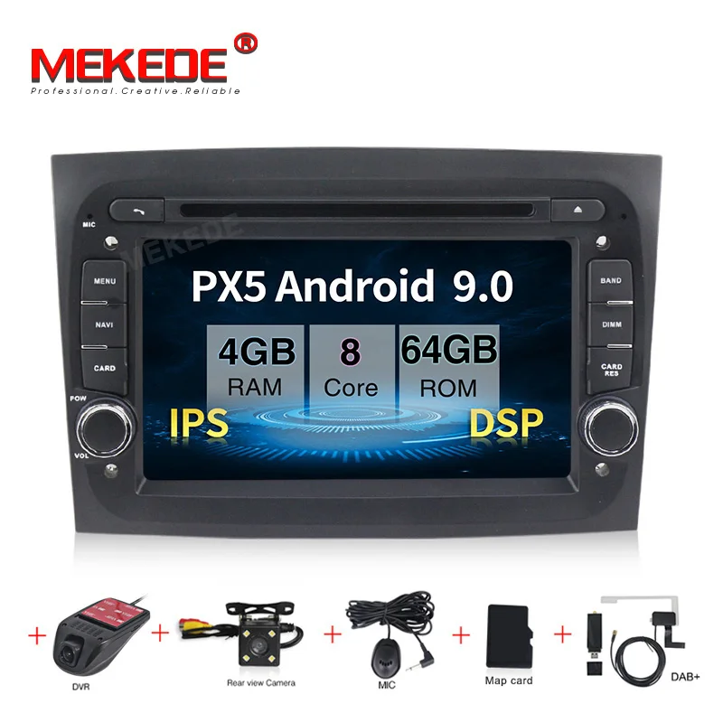 Ips DSP PX5 Android 9,0 4G+ 64G 8 core автомобильный dvd-радиоплеер для Fiat Doblo gps навигация TDA7851 wifi Bluetooth - Цвет: 64G CAMERA DVR DAB