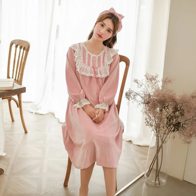 Зимние теплые толстые бархатные женские длинные ночные рубашки с длинным