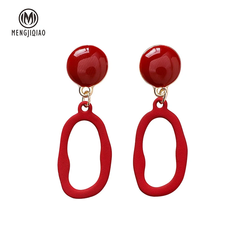 

MENGJIQIAO New Winter Style Vintage Red Elegant Ribbon Tassel Long Dangle Earrings For Girl Brinco Glaze Drop Pendientes Gift