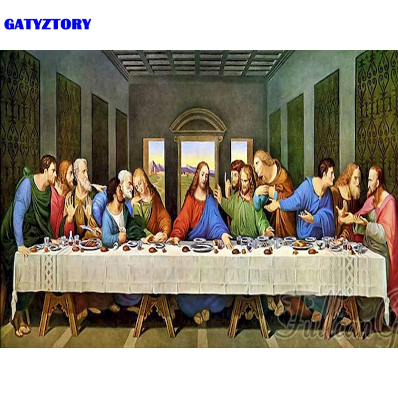 

Gatyztory 5D DIY Diamond Painting The Last Supper Mosaic Art Kits Diamond Embroidery Needlework Rhinestone Home Decor
