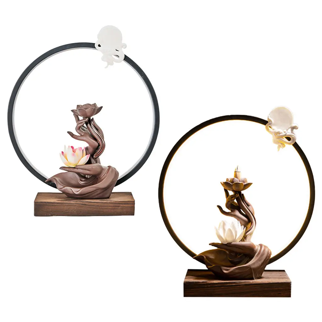 

Backflow Incense Burner Incense Cone Holder LED Light Fragrance Living Room