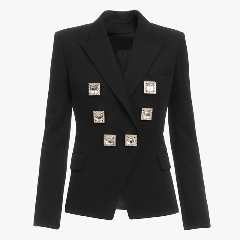 

S-XXL High Quality 2021 New Black Lapel Square Diamond Decoration Long Sleeve Slim Commuter Casual Women's Blazer