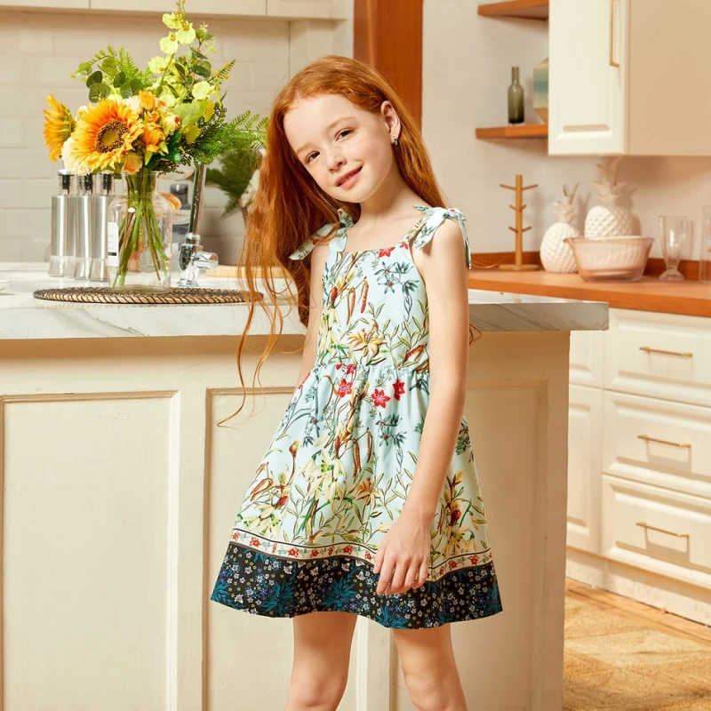 

Summer Family Matching Outfits Floral Parint Sleeveless Dress Mother Daughter Baby Kids Girl Sundress