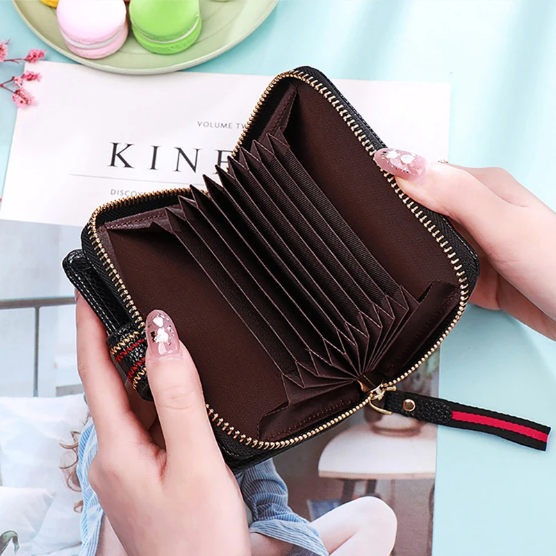 Single Organ Leather Card Holder For Women Fashion Short Bifold Wallet With Zipper Coin Pocket Ladies Small Cute Card Case