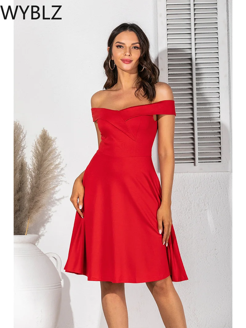 

WYBLZ летнее сексуальное коктейльное платье с открытыми плечами, женское облегающее платье с воротником-лодочкой, элегантные женские вечерни...