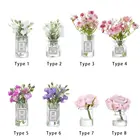 Набор миниатюрных жасминовых цветочных ваз 1:12 для кукольного домика, розовая роза, стеклянная бутылка, Цветочная композиция, модель, аксессуары для декора кукольного домика