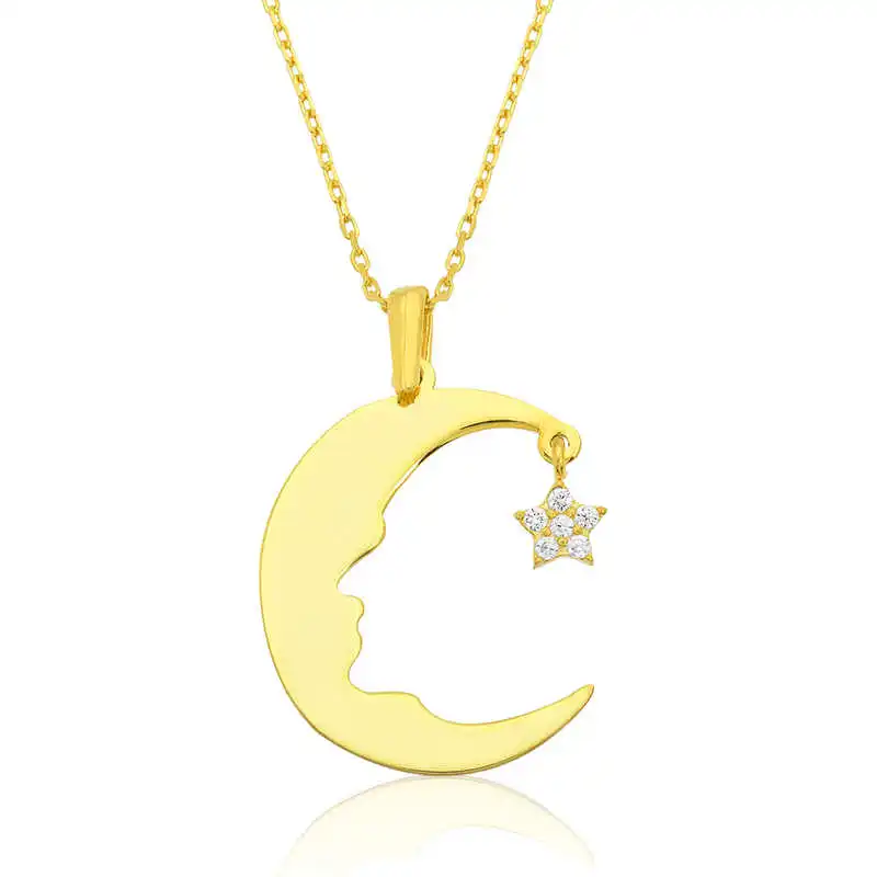 

Real Silver 925 Jewelry Silver Moon Star Ataturk Skyline Lady Necklace