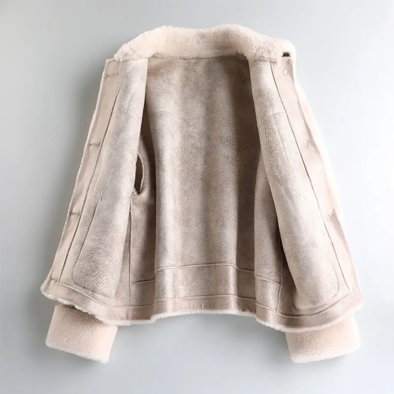 

Women 2020 Winter Faux Lamb Fur Coat Female Casual Short Turn-down Collar Outwear Ladies Solid Color Single Breasted Jackets S15