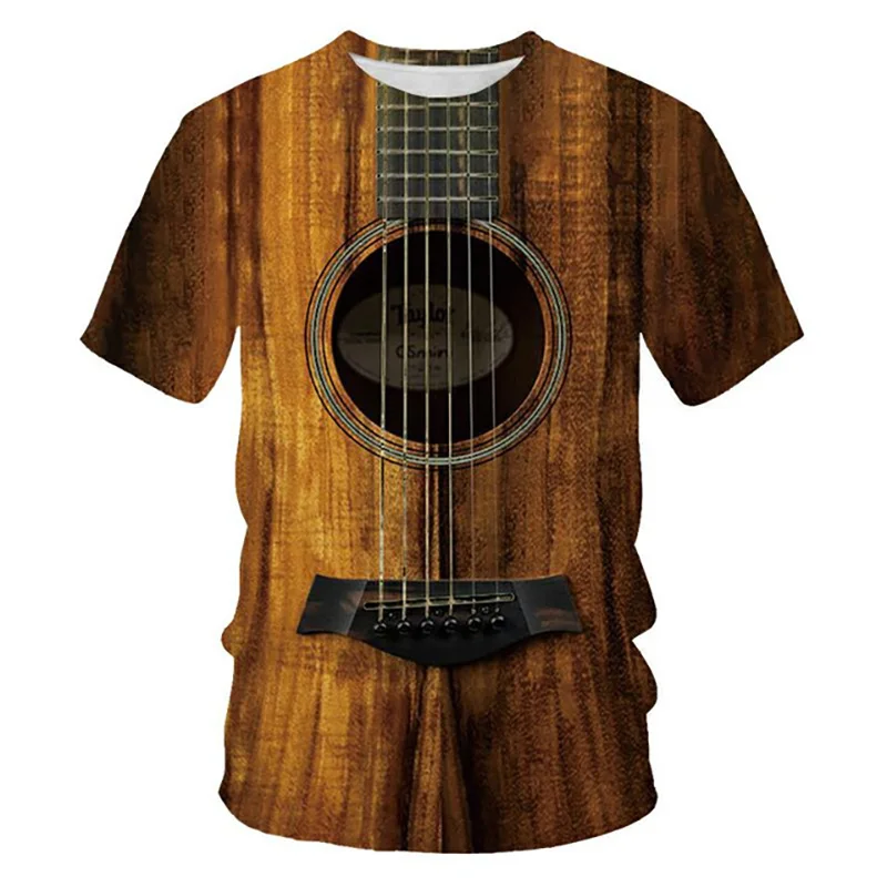 

2021 Summer Men's Street Fashion Trend T-shirt 3D Printing Guitar Men's O-Neck Short Sleeve