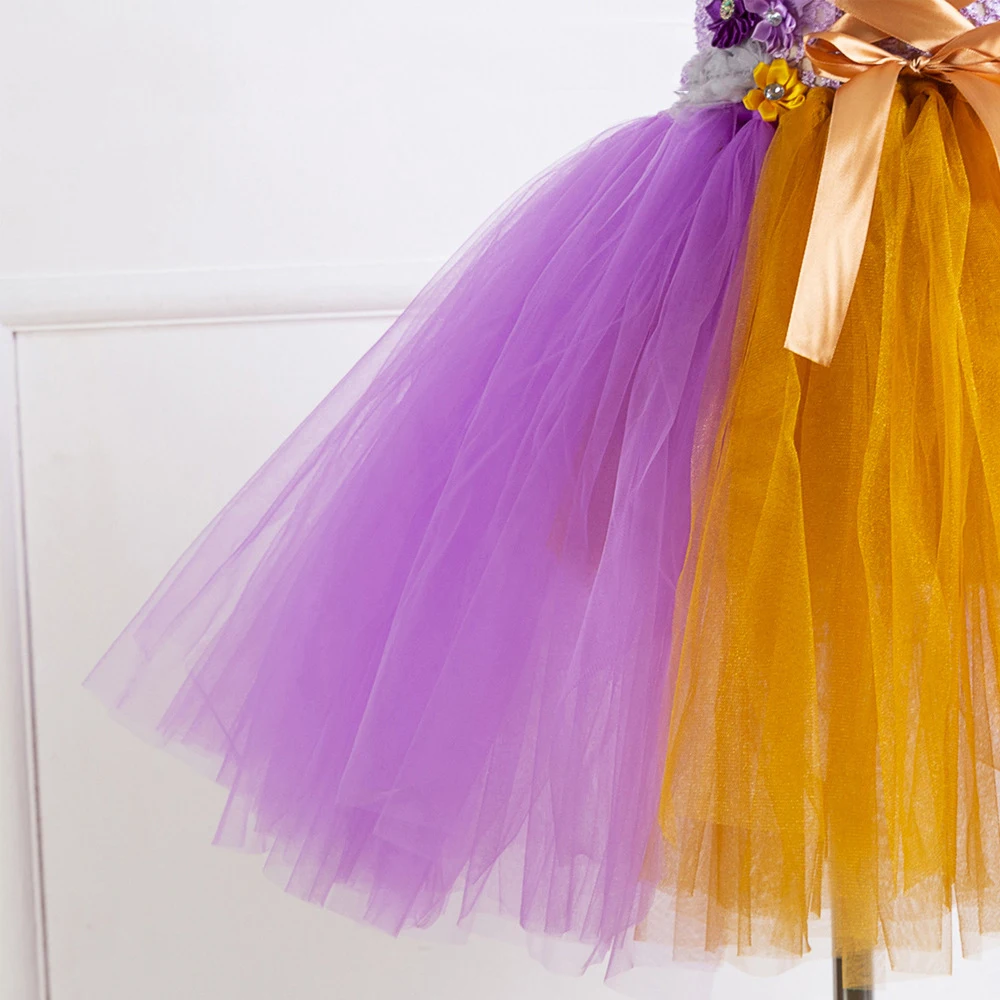 

Girls Festival Party Dance Flowers Manual Tulle Tutu Skirt Girls Birthday Dress Christmas Performance Bow-Knot Ball Gown