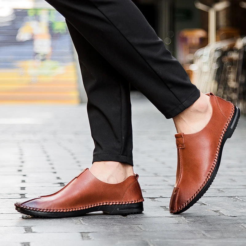 Мокасины мужские из натуральной кожи мягкие туфли для вождения без застежки