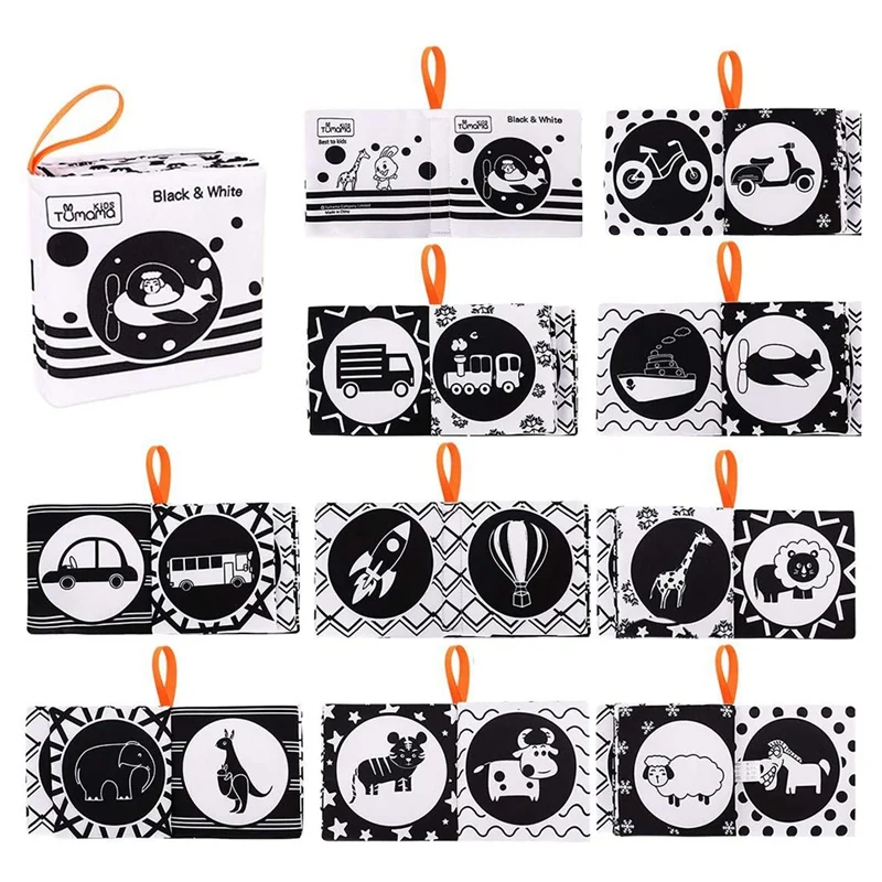 

TUMAMA 3PCS Black and White Book Baby Stroller Hanging Toy Early Education Toys Baby Infant Cloth Book for Newborn 0-12 Months