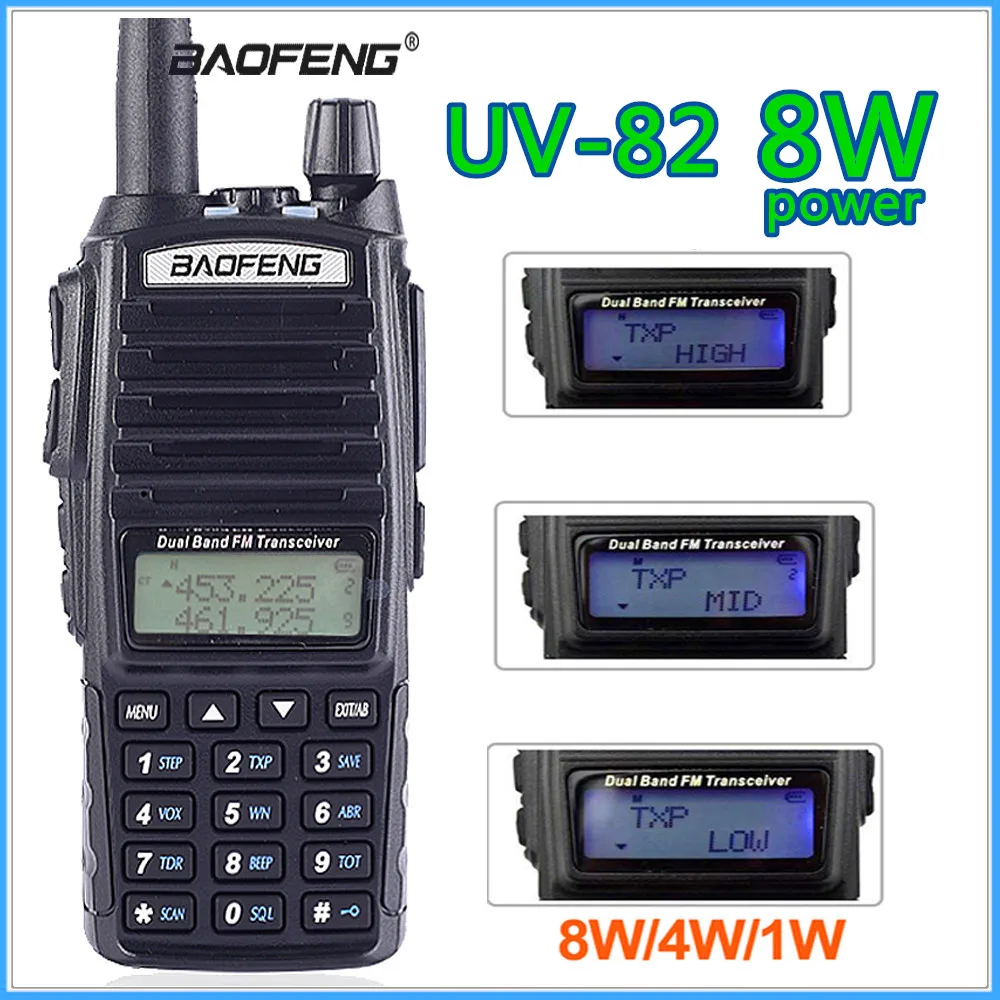 Портативная рация Baofeng UV 82 Plus мощная дальнего действия 8 Вт 10 км CB Vhf/uhf Ptt