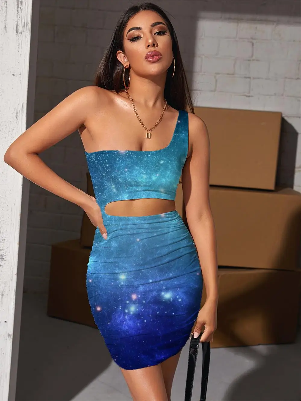 

Женское платье с вырезами в виде туманности, с 3D-принтом