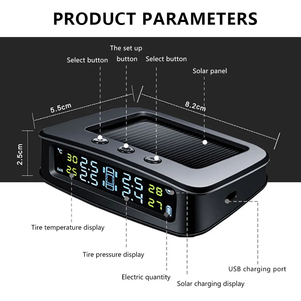 

Tire Pressure Monitor Automotive Tire Monitor Wireless Solar Tire Pressure Detector