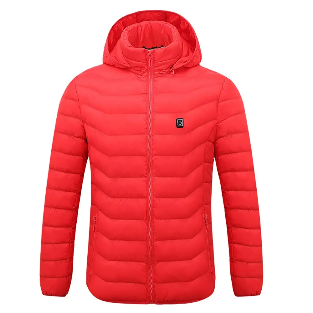 

Men Winter Warm USB Heating Jacket Coat Smart Thermostat Solid Hooded Heated Parka Waterproof Outdoor Thermal Clothing 2021