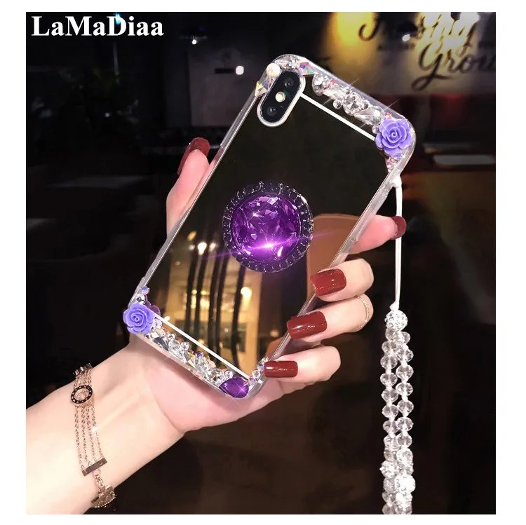 Женский зеркальный чехол для макияжа со стразами Xiaomi Redmi 5 6 4X 4A 5A 6A 8A Note4 7 8 9 Pro с