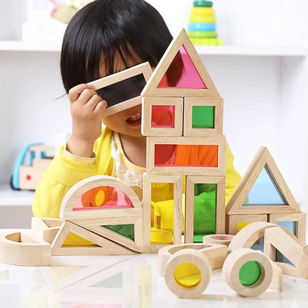 Детские креативные акриловые радужные строительные DIY головоломки деревянные