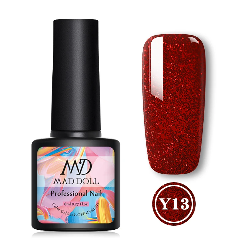 Y13 MAD DOLL, 8 мл, блестящий гель, матовый лак для ногтей, розовое золото, блестящий лак, замочить от УФ-ногтей, Гель-лак - Цвет: Y13