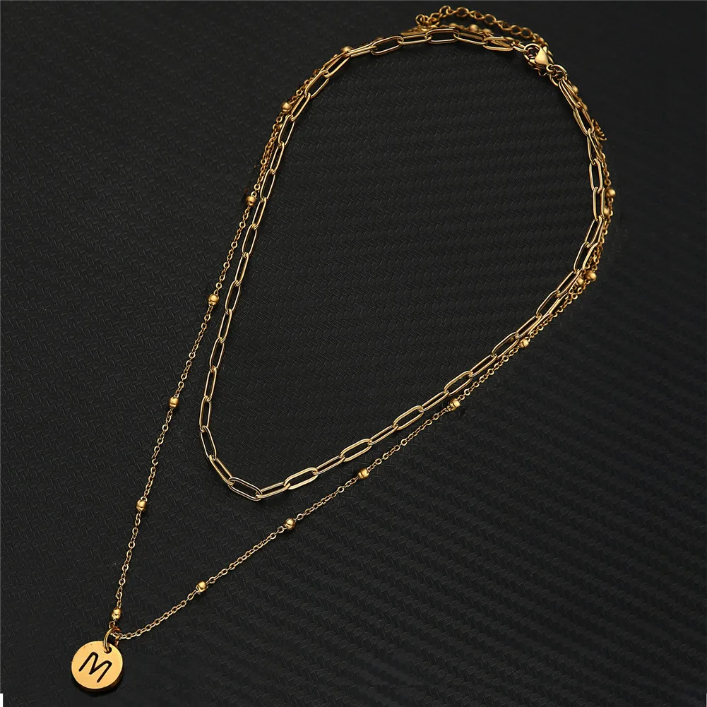 Цепочка многослойная с подвеской-буквой Алфавит Женская ожерелье зажимом из