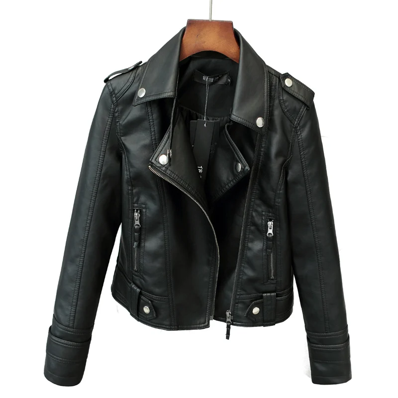 

New 2020 Women Faux PU Jacket Spring Autumn Slim Fashion Punk Outwear Motorcycle Short Leather Jacket Casual Coat