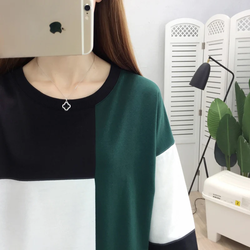 Женские свободные хлопковые футболки с длинным рукавом Повседневная футболка