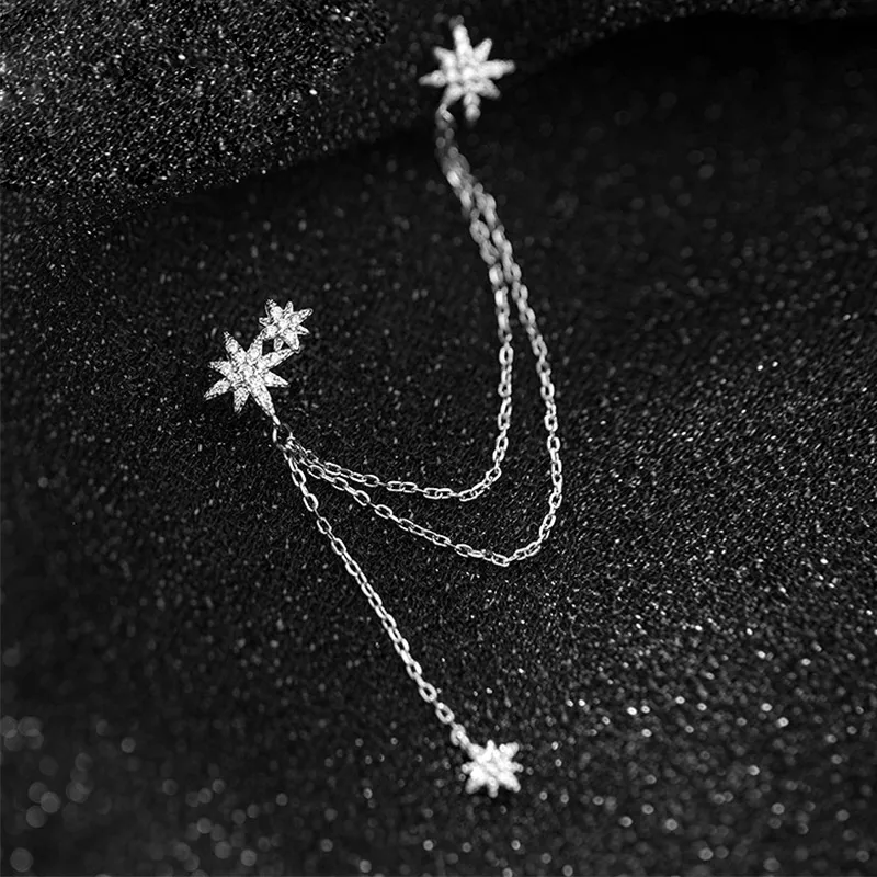 Женские астральные серьги гвоздики с фианитом из стерлингового серебра 925 пробы