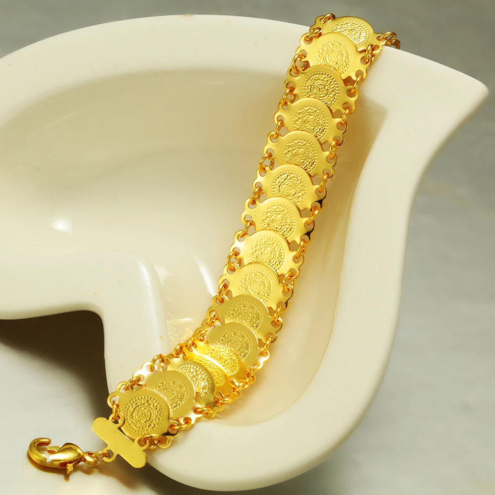 

Ethlyn Coin jewelry Gold Coin Bracelet Bangles for Women Islam Muslim Dress Bracelet Arab Middle East Wedding Gift B232