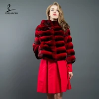 fursarcar 50cm short fashion chinchilla fur jacket women 2021 natural real rex rabbit fur coat winter outwear with collar