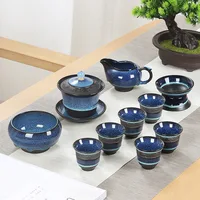 Ceramic Porcelain Tea Set Teaware Tea Cup Set Of 6 Glaze Blue Kiln Changed Rabbit Hair Brushed Teapot Cover Bowl Muliticolor Cup