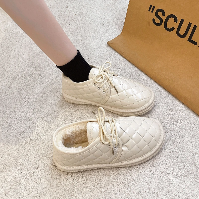 

Женские повседневные кроссовки на низком каблуке, зимние новые римские туфли из флока на шнуровке и резиновой подошве, базовая обувь из иск...