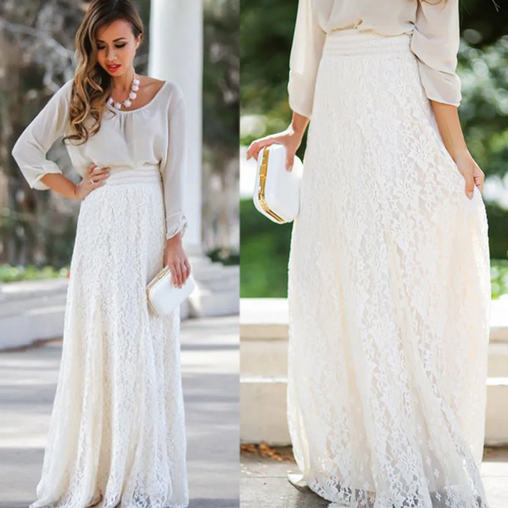 Стильная женская кружевная Двухслойная юбка макси для подружки невесты