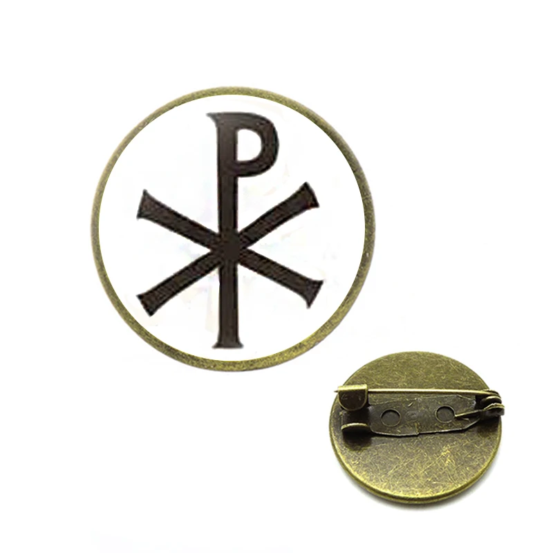 Бесплатная Персонализация Chi Rho Alpha Symbol броши на булавке религиозная кристограмма