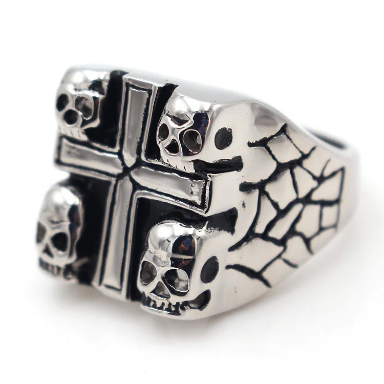 Панк Ретро Череп Распятие кольцо Тенденция властная Мужская титановая сталь