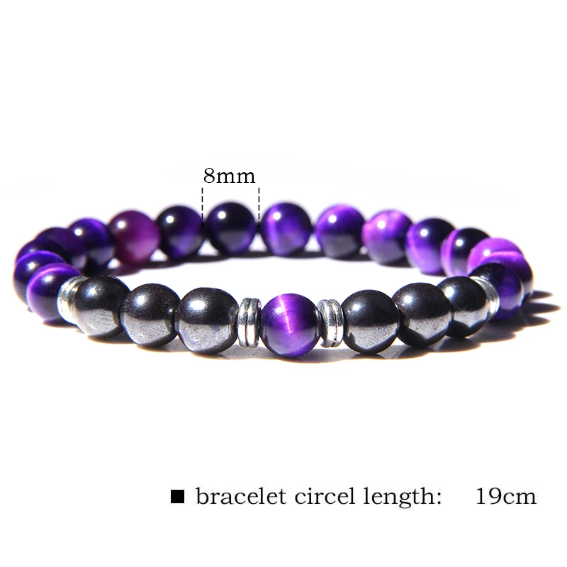 Men Bracelet Natural Stone Black Hematite 8mm Round Tiger eye Beads Charm Bracelets Homme Jewelry Gift Male Bangle Yoga pulseras | Украшения