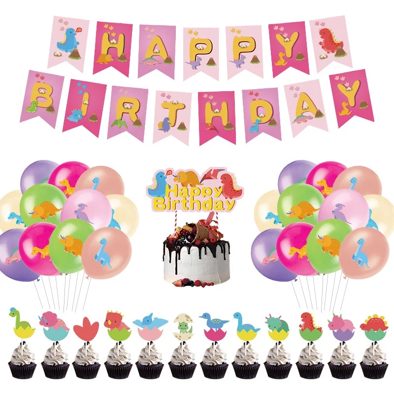 

1 девочка динозавр день рождения набор воздушных шаров розовый динозавр торт Топпер Комплект Baby Shower золотые принадлежности