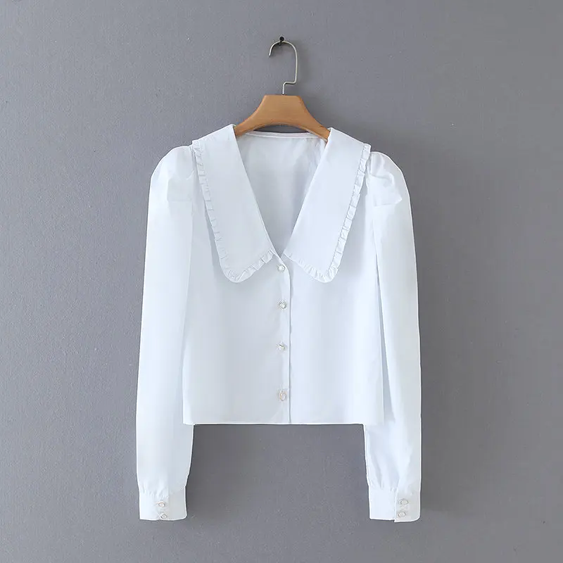 Новинка 2019 осенне зимняя женская рубашка с жемчужными пуговицами длинным