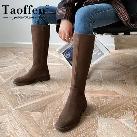 TAOFFEN/модные женские сапоги до колена на молнии; Зимняя обувь для женщин; Повседневные женские высокие сапоги; Женская обувь; Размеры 34-40