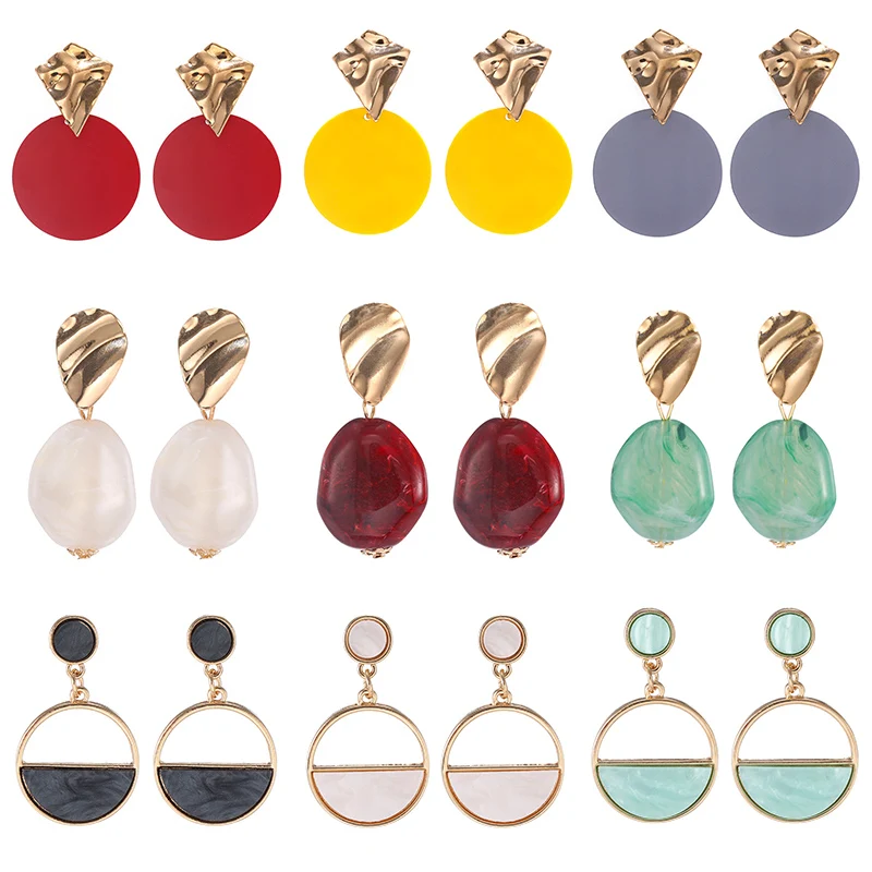 Винтажные массивные серьги для женщин круглые корейские с натуральными камнями