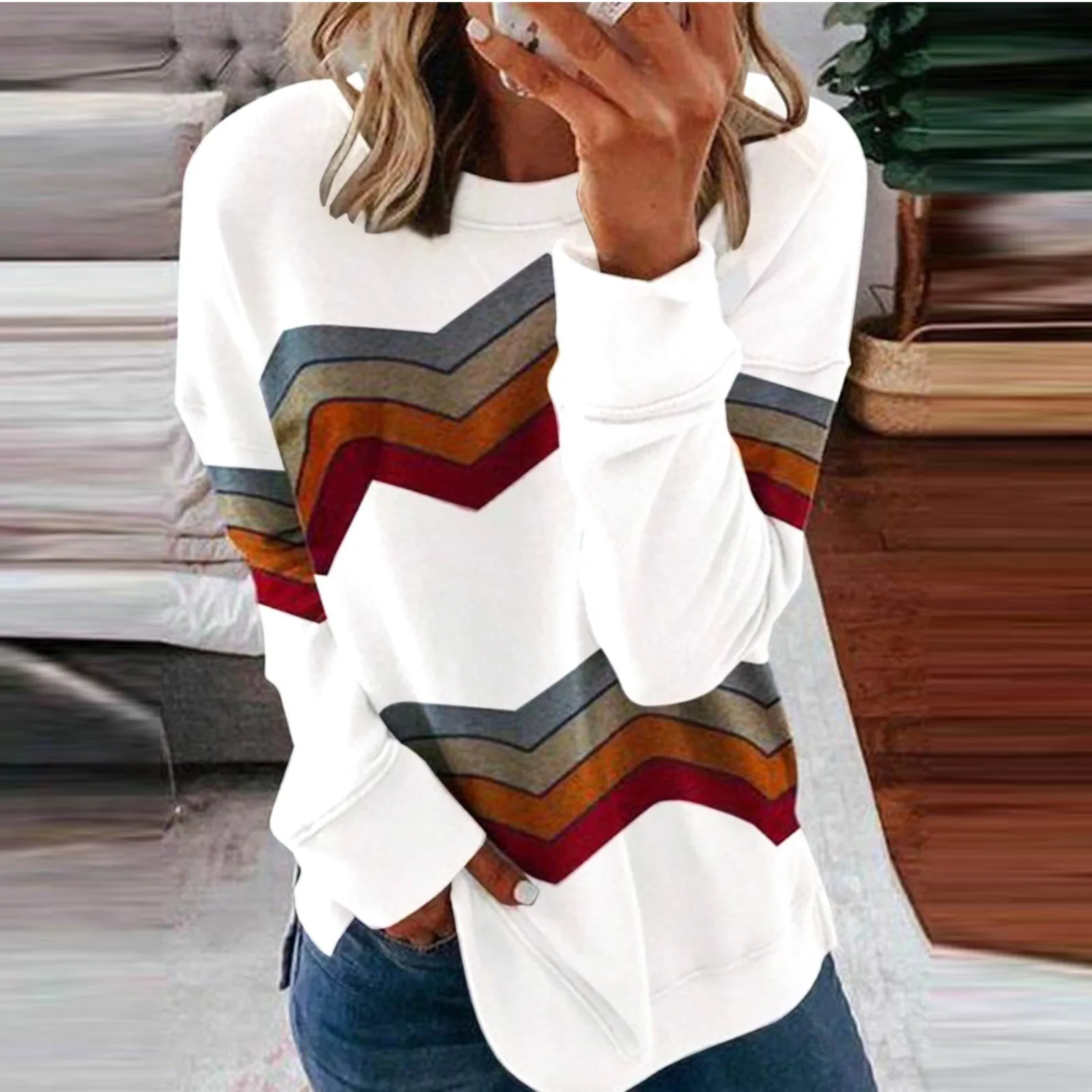 

Women's Casual Long Sleeve Stripe Print Color Matching T Shirt Slim Top 2021 Tshirt Clothes
