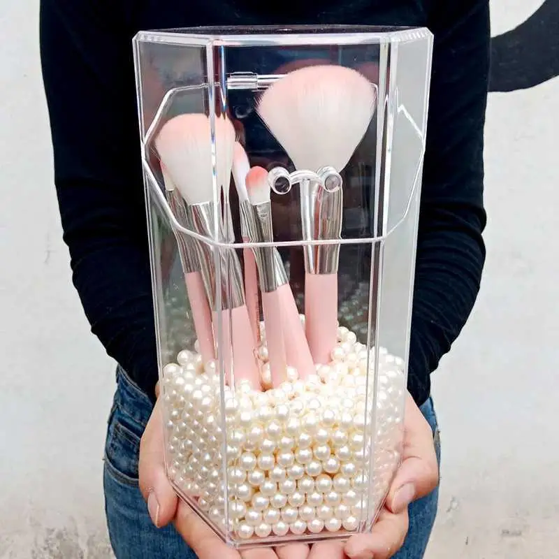 Transparent Acrylic Makeup Brush Storage Tube Fine Pearl Box Pen Holder Desktop Dustproof Without | Дом и сад