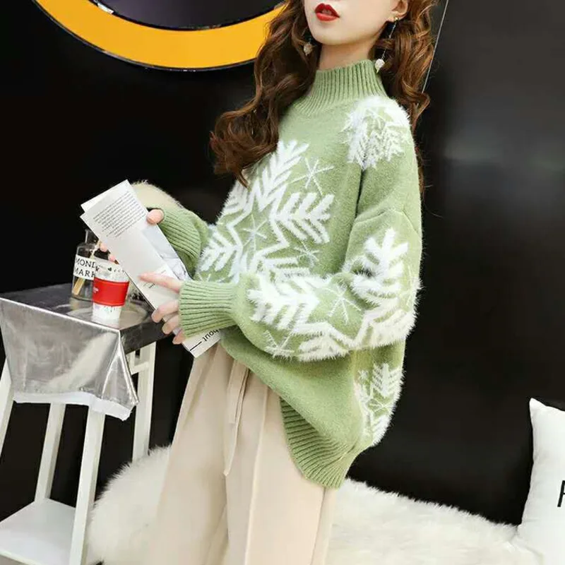 

XUXI Women Sweater Half High Collar, Pullover, Loose, New, Western Style, Knitted, Female, Top, Fashion, Long Sleeve E061