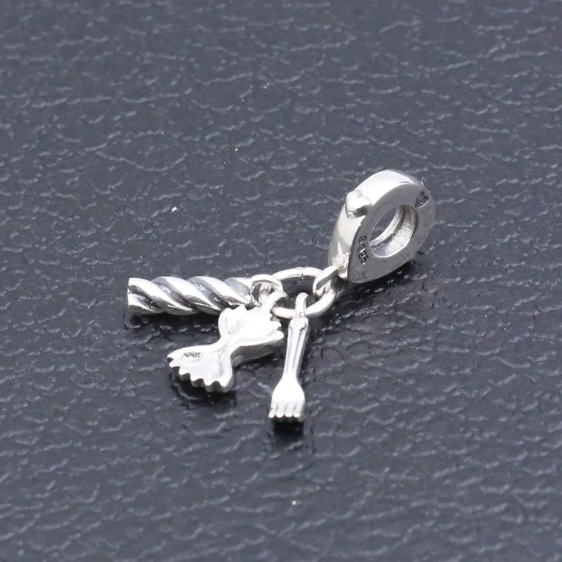 

100% 925 Sterling Silver Charm Creative Knife And Fork Pasta Pendant Fit Pandora Women Bracelet & Necklace Diy Jewelry