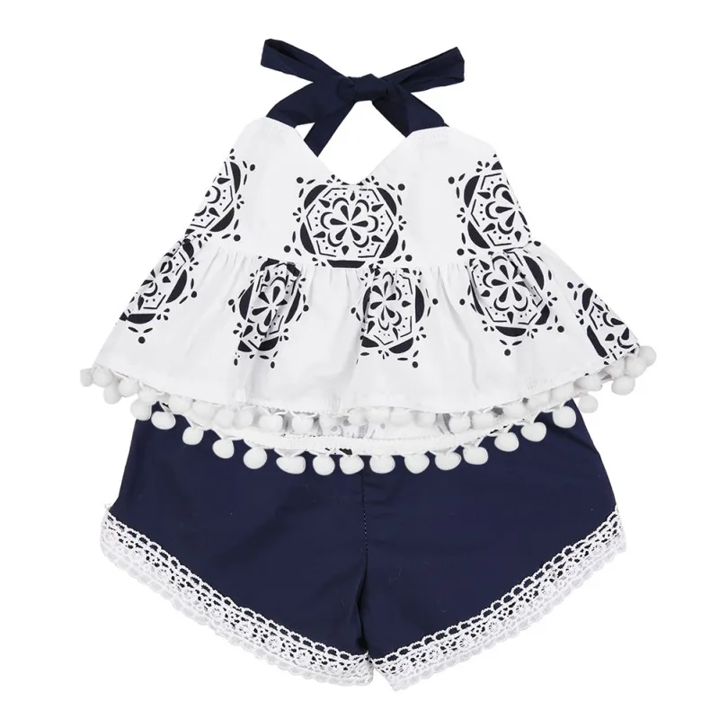 2017 летний детский топ одежда для маленьких девочек комплект одежды с оборками и