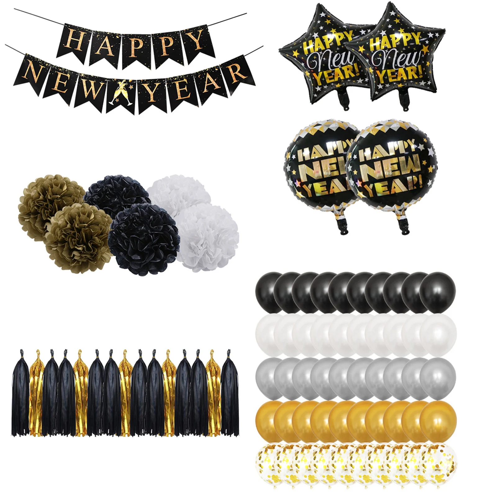 

76pcs/set New Year Party Supplies Decorative Balloon Banner Set Home Decor Party Props Child Birthday Party Decoration Supplies