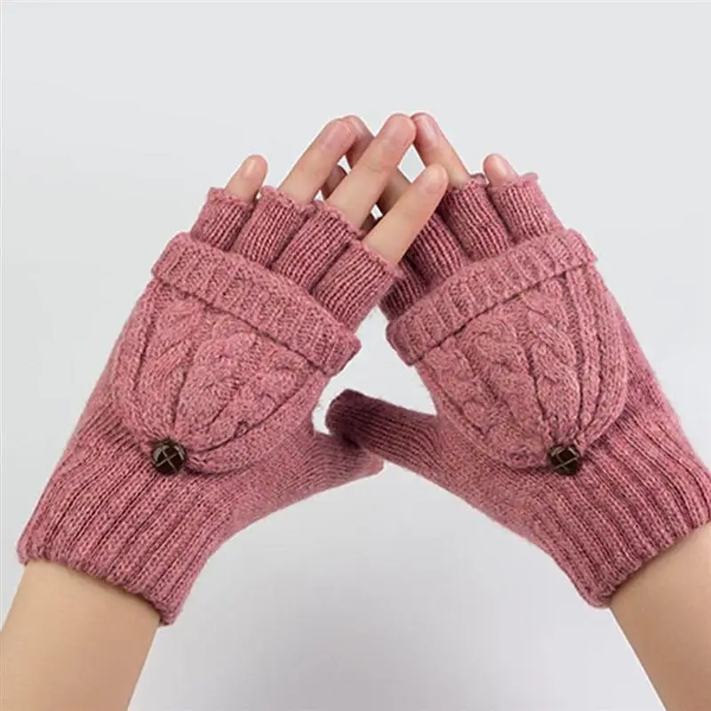 Women Winter Warm gloves Wool Knitted Convertible Fingerless Gloves With Mitten Cover (Grey) | Аксессуары для одежды