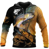 harajuku style sweater mens and womens brown trout 3d printing unisex zipper casual streetwear sweatshirt 2021