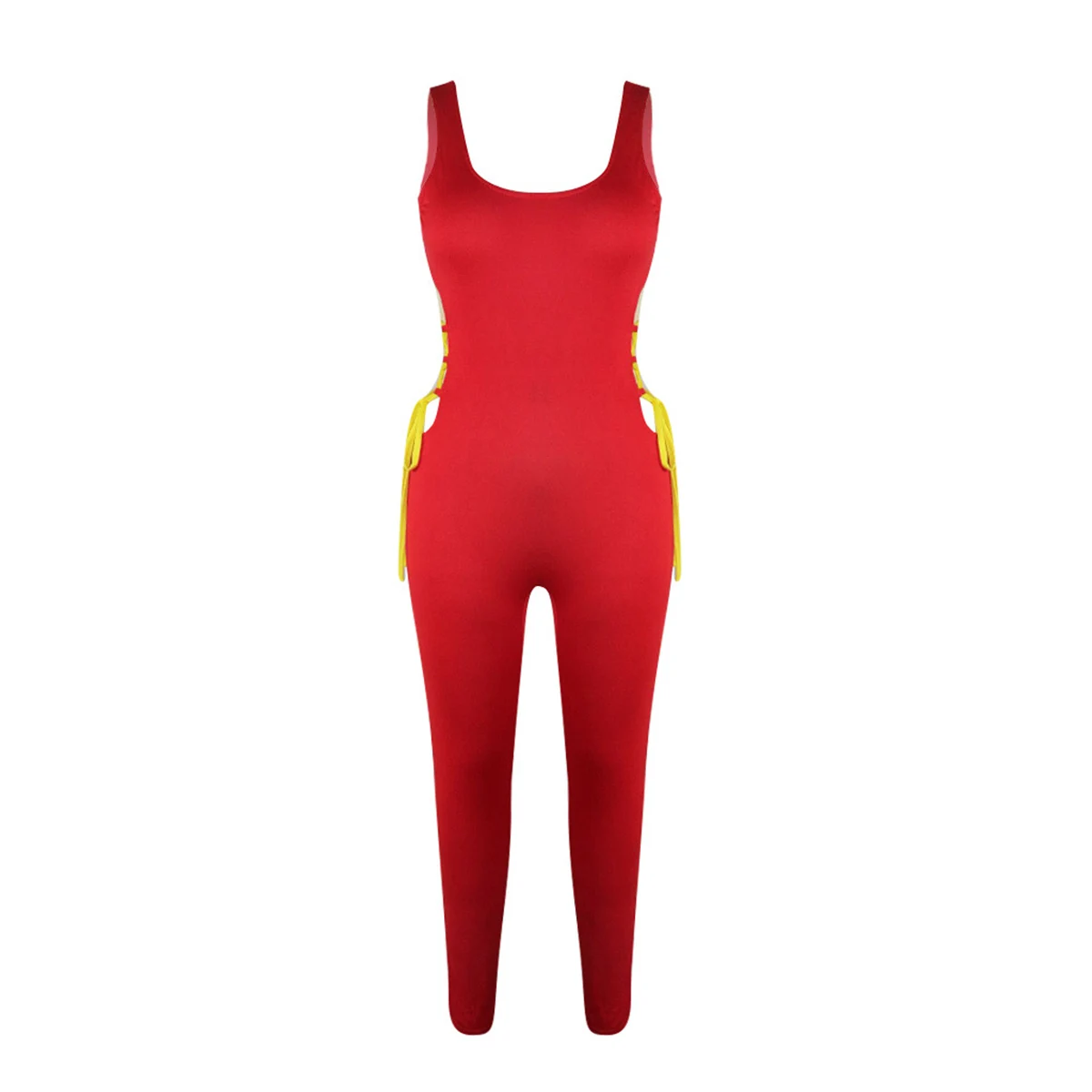 

Women Sexy Vest Style Jumpsuit Solid Color Tight Long Pants Summer Lace-up Hollow Backless Jumpsuits Sport Female Skinny Rompers